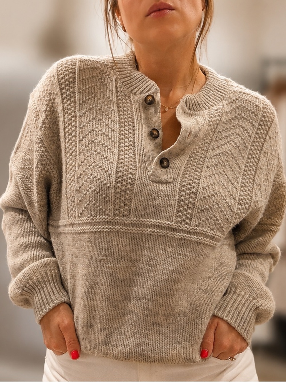 Vintage LL Bean 100% Pure New Wool Henley Sweater — Made in Scotland